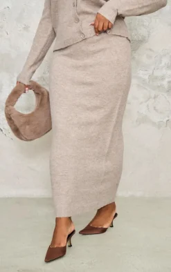 Plus Taupe Melange Soft Knit Maxi Skirt