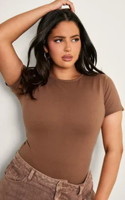 Plus Taupe Premium Cotton Cap Sleeve Fitted Bodysuit