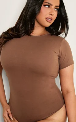 Plus Taupe Premium Cotton Cap Sleeve Fitted Bodysuit