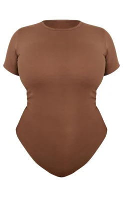 Plus Taupe Premium Cotton Cap Sleeve Fitted Bodysuit