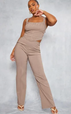 Plus Taupe Seam Detail Bengaline Pants