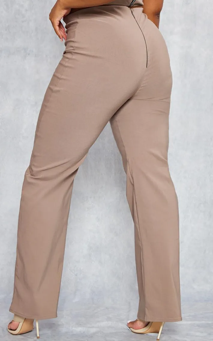Plus Taupe Seam Detail Bengaline Pants