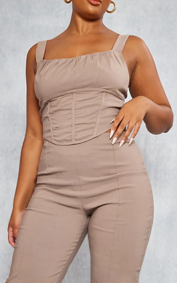 Plus Taupe Seam Detail Bengaline Pants