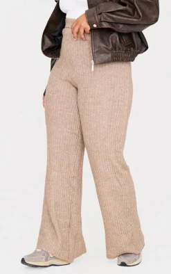 Plus Taupe Soft Knit Wide Leg Pants
