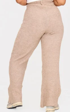 Plus Taupe Soft Knit Wide Leg Pants