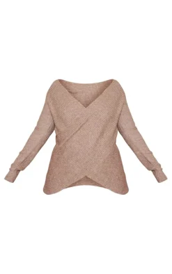 Plus Taupe Soft Knit Wrap Sweater
