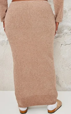 Plus Taupe Soft Textured Knit Maxi Skirt