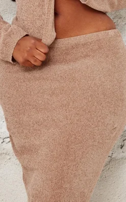 Plus Taupe Soft Textured Knit Maxi Skirt