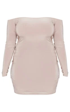 Plus Taupe Soft Touch Bardot Mini Dress