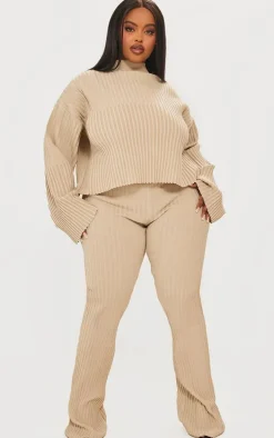Plus Taupe Two Tone Thick Rib Knit Leggings