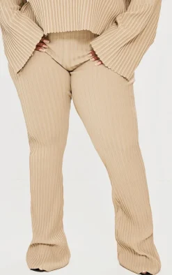 Plus Taupe Two Tone Thick Rib Knit Leggings