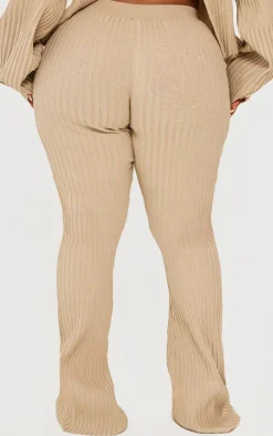 Plus Taupe Two Tone Thick Rib Knit Leggings