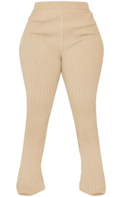 Plus Taupe Two Tone Thick Rib Knit Leggings