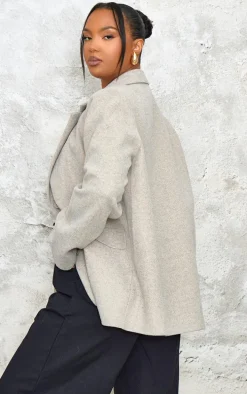 Plus Taupe Wool Look Brushed Tailored Blazer