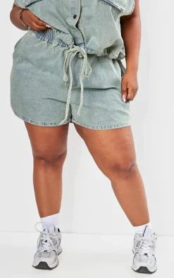 Plus Vintage Light Wash Elasticated Waist Denim Shorts