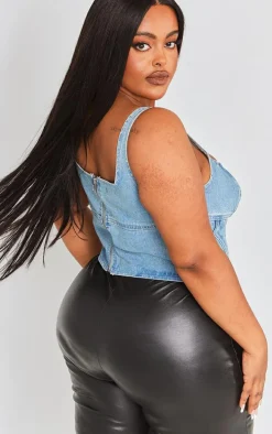Plus Vintage Light Wash Seam Detail Denim Corset
