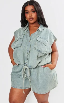 Plus Vintage Light Wash Sleeveless Popper Detail Denim Top