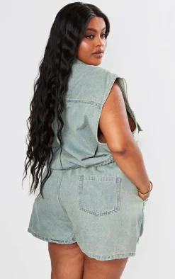 Plus Vintage Light Wash Sleeveless Popper Detail Denim Top