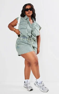 Plus Vintage Light Wash Sleeveless Popper Detail Denim Top