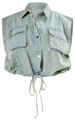 Plus Vintage Light Wash Sleeveless Popper Detail Denim Top