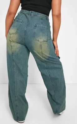 Plus Vintage Mid Wash Oversized Cargo Pocket Detail Wide Leg Jeans
