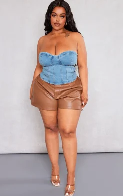 Plus Vintage Wash Bandeau Denim Corset