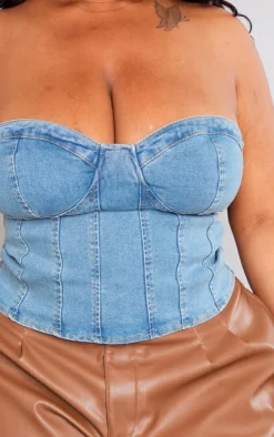 Plus Vintage Wash Bandeau Denim Corset