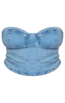 Plus Vintage Wash Bandeau Denim Corset