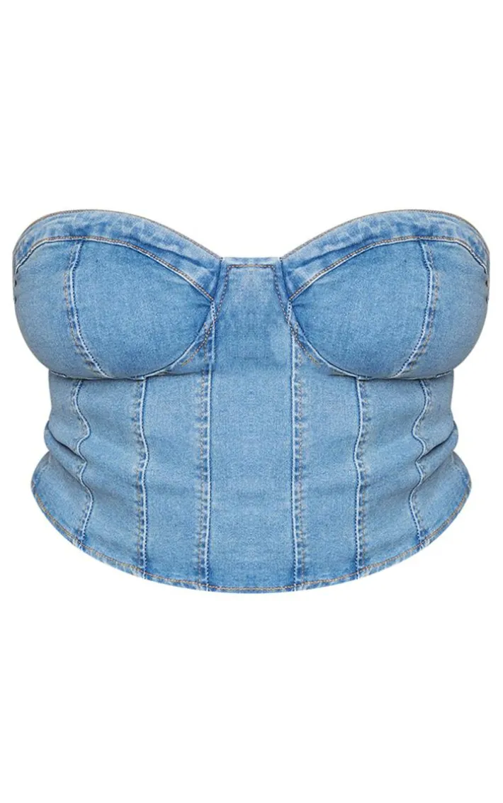 Plus Vintage Wash Bandeau Denim Corset