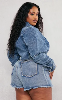 Plus Vintage Wash Corset Denim Jacket