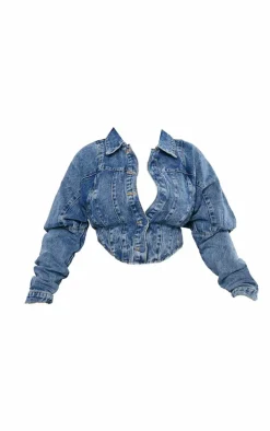 Plus Vintage Wash Corset Denim Jacket