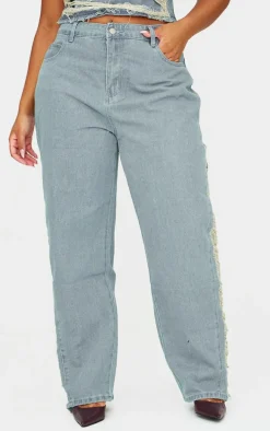Plus Vintage Wash Extreme Fraying Detail Wide Leg Denim Jeans