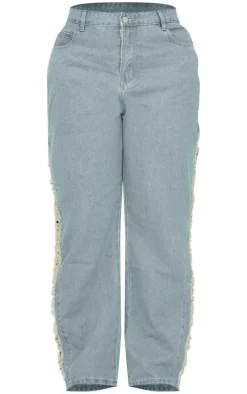 Plus Vintage Wash Extreme Fraying Detail Wide Leg Denim Jeans