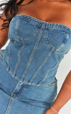 Plus Vintage Wash Seam Detail Denim Corset