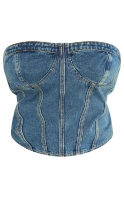 Plus Vintage Wash Seam Detail Denim Corset