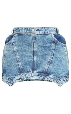 Plus Vintage Wash Washed Curved Hem Denim Mini Skirt