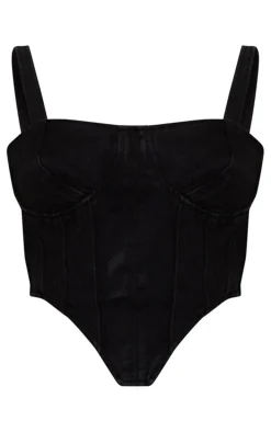 Plus Washed Black Acid Wash Denim Corset