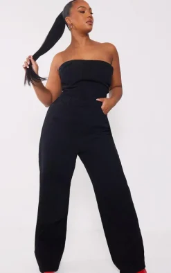 Plus Washed Black Bandeau Denim Jumpsuit