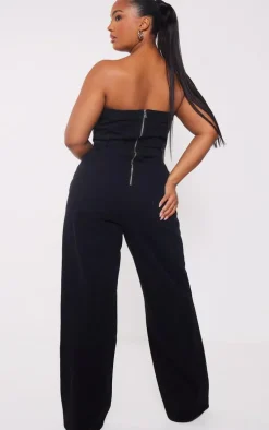 Plus Washed Black Bandeau Denim Jumpsuit