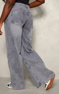 Plus Washed Black Cross Applique Detail Wide Leg Jeans