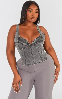 Plus Washed Black Denim Corset