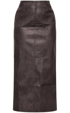 Plus Washed Black Faux Leather Maxi Skirt