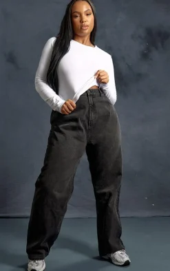 Plus Washed Black High Rise Straight Leg Jeans