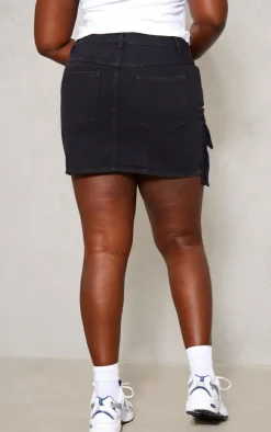 Plus Washed Black Oversized Pocket Detail Mini Skirt