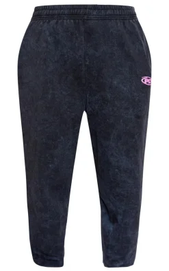 Plus Washed Black Plt Graphic Acid Wash Puff Printed Sweatpants