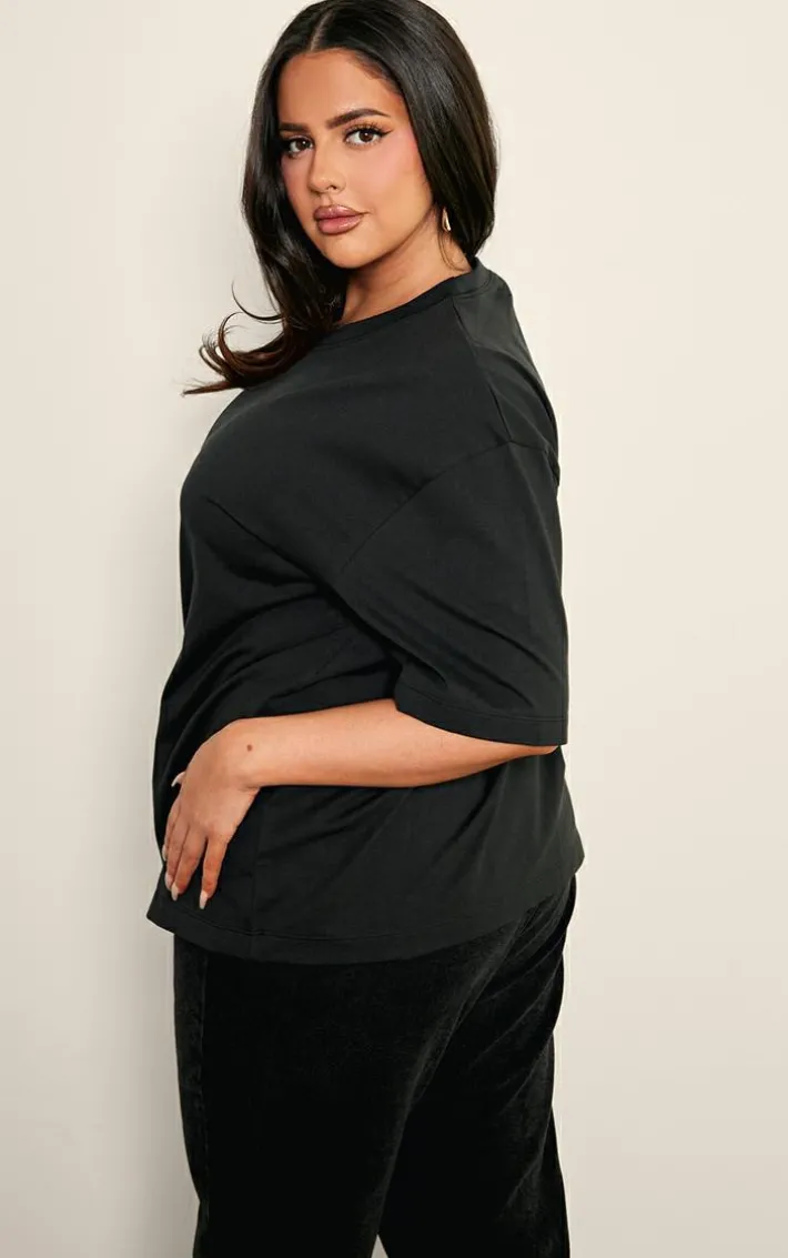 Plus Washed Black Premium Cotton Oversized T-shirt