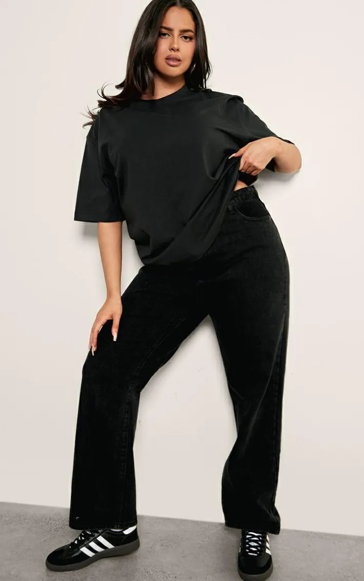 Plus Washed Black Premium Cotton Oversized T-shirt