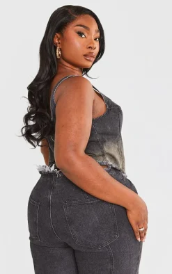 Plus Washed Black Seam Detail Corset
