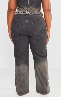 Plus Washed Black Zip Front Denim Jeans