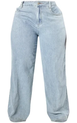 Plus Washed Blue Pinstripe Denim Boyfriend Straight Leg Jeans